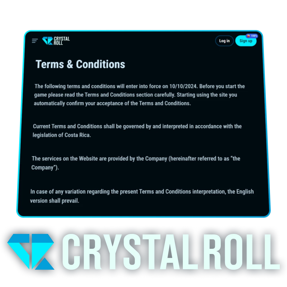 Bekijk de algemene voorwaarden van Crystalroll Casino.