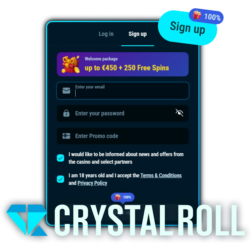 Crystalroll heeft een eenvoudige en snelle registratie.