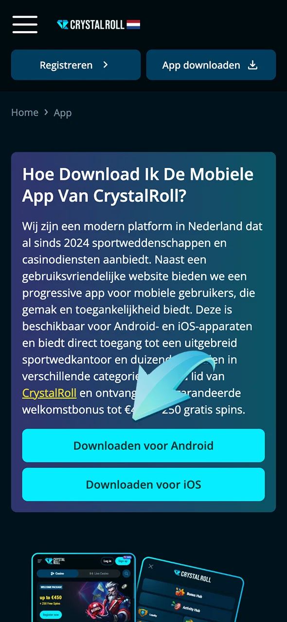 Druk op de knop om CrystalRoll Android app te downloaden.