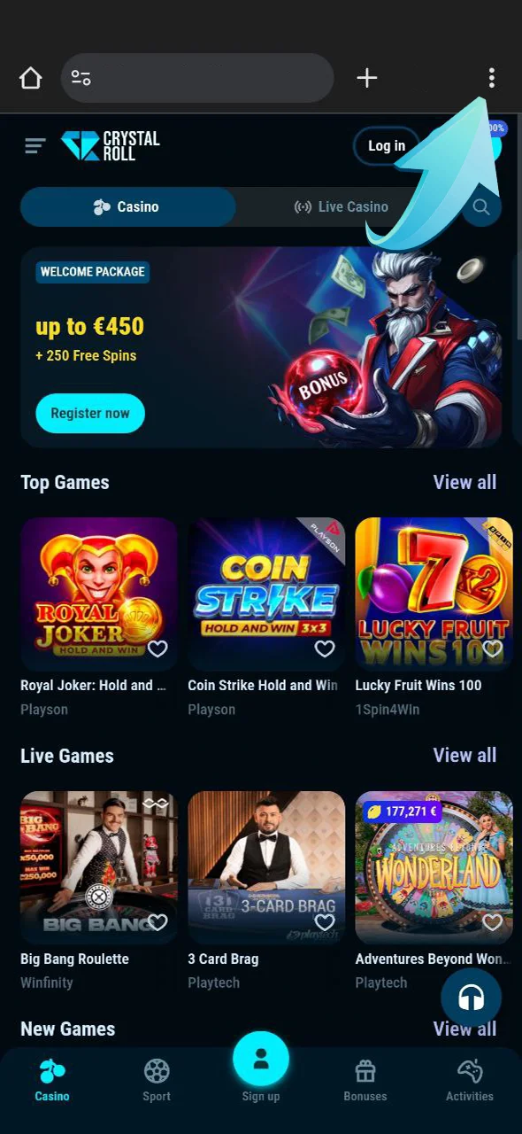 Open het browsermenu en download CrystalRoll voor Android.