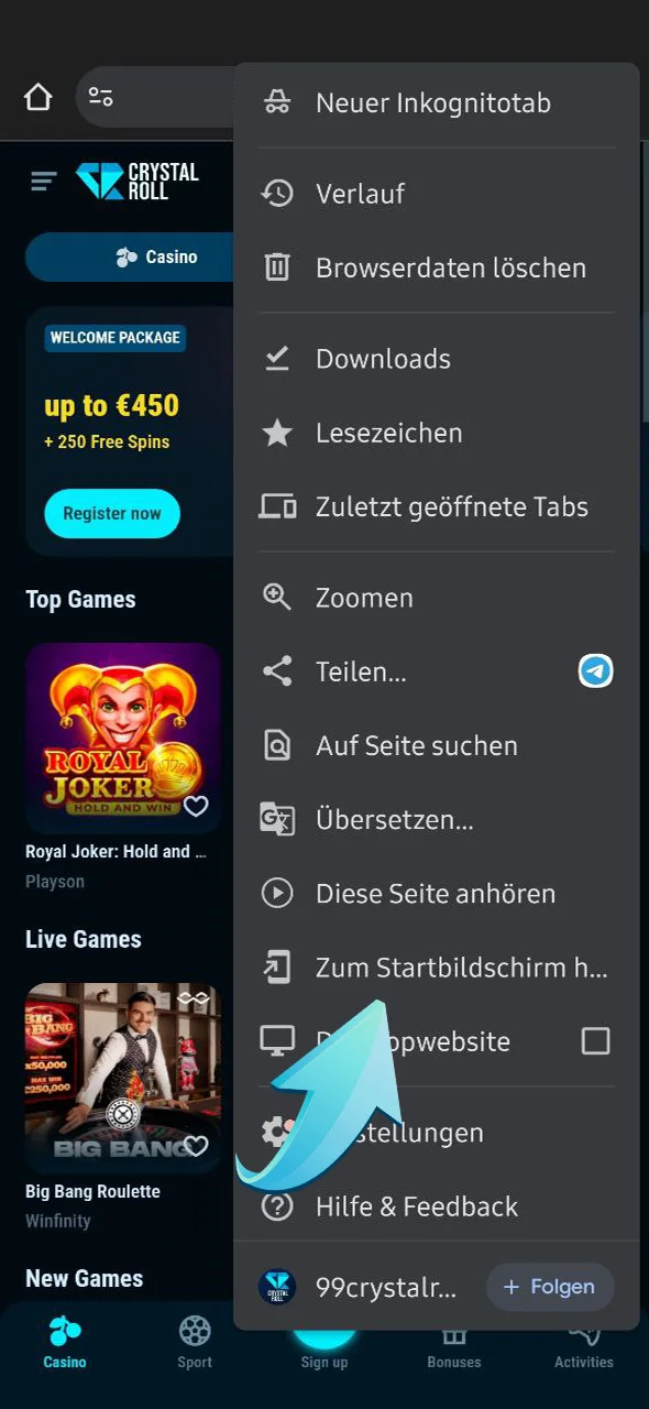 Voeg CrystalRoll toe aan je beginscherm op Android.