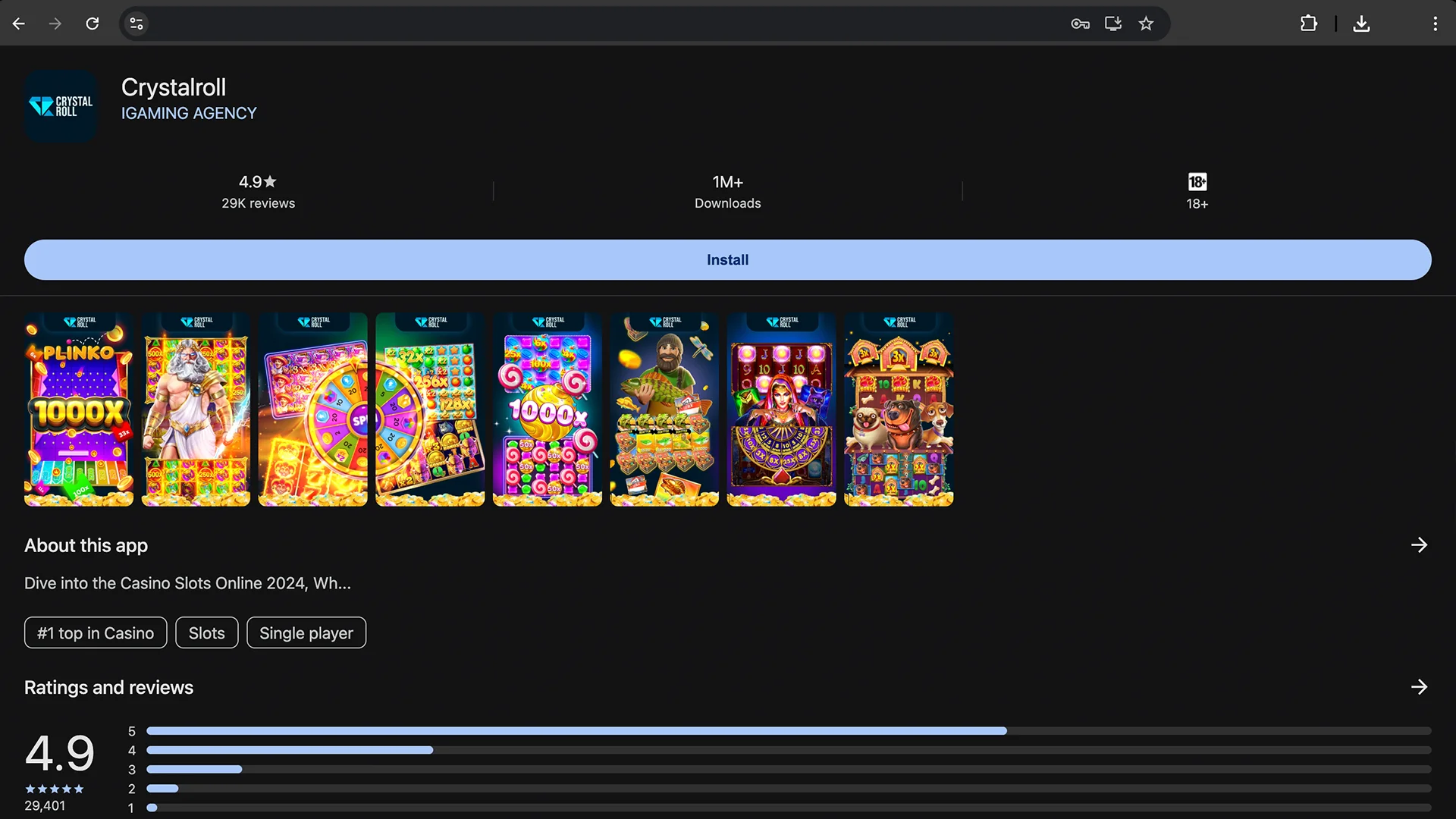 Selecteer install app en gebruik CrystalRoll zonder gedoe.