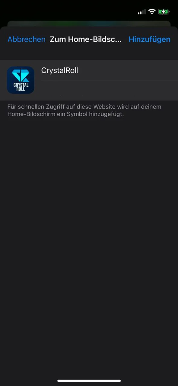 Bevestig de installatie en ontdek CrystalRoll op iOS.