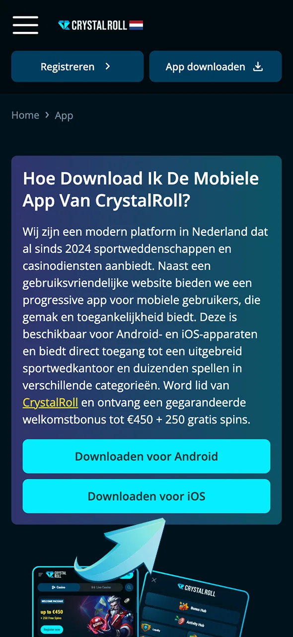 Volg de link en download CrystalRoll voor iOS.