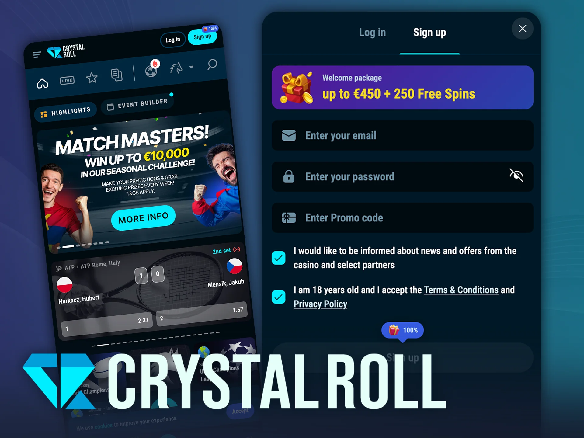 Voltooi je registratie eenvoudig via de CrystalRoll app.