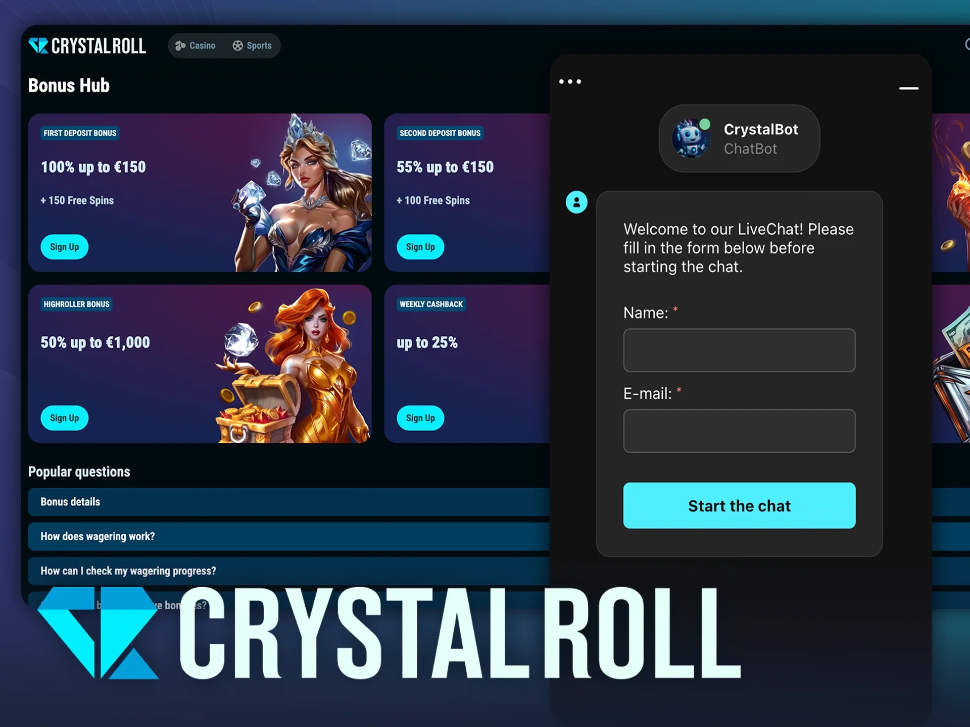 Neem contact op met de klantenservice voor bonusvragen bij CrystalRoll.