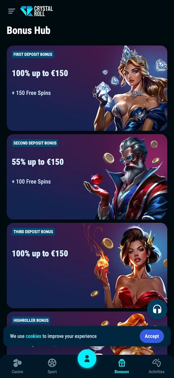 Kies je favoriete bonus en speel met een voorsprong bij CrystalRoll.