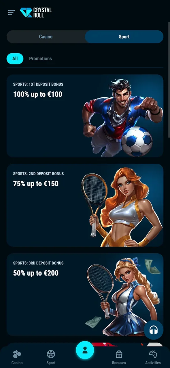 Claim de bonus bij CrystalRoll en begin met winnen.