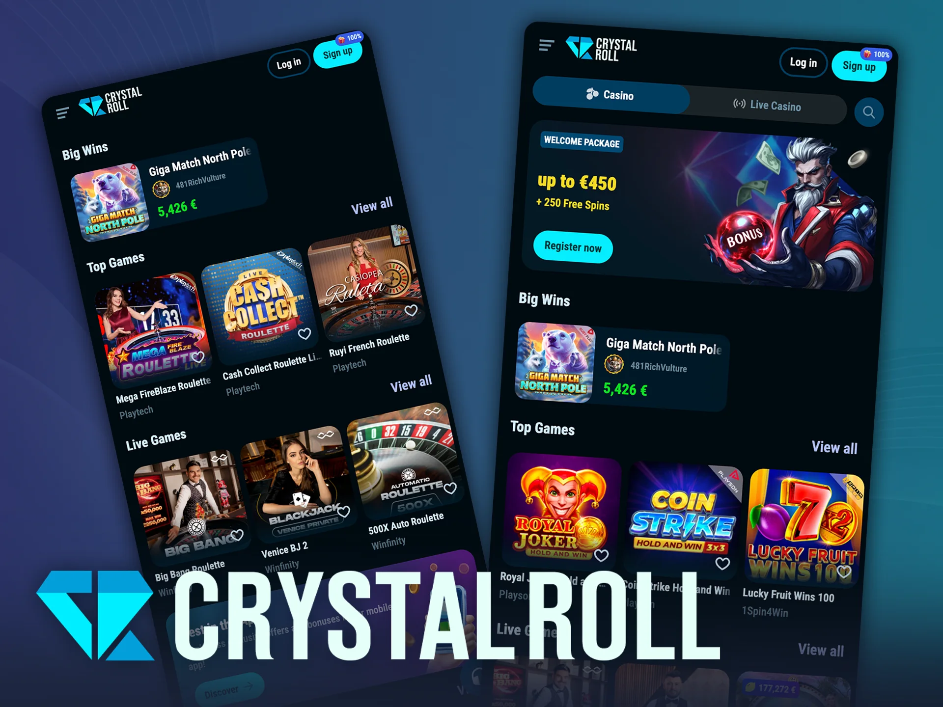 Download de mobiele app van CrystalRoll en speel overal.