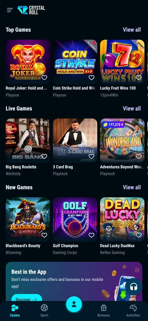 Begin nu met spelen bij CrystalRoll en voel de adrenaline.