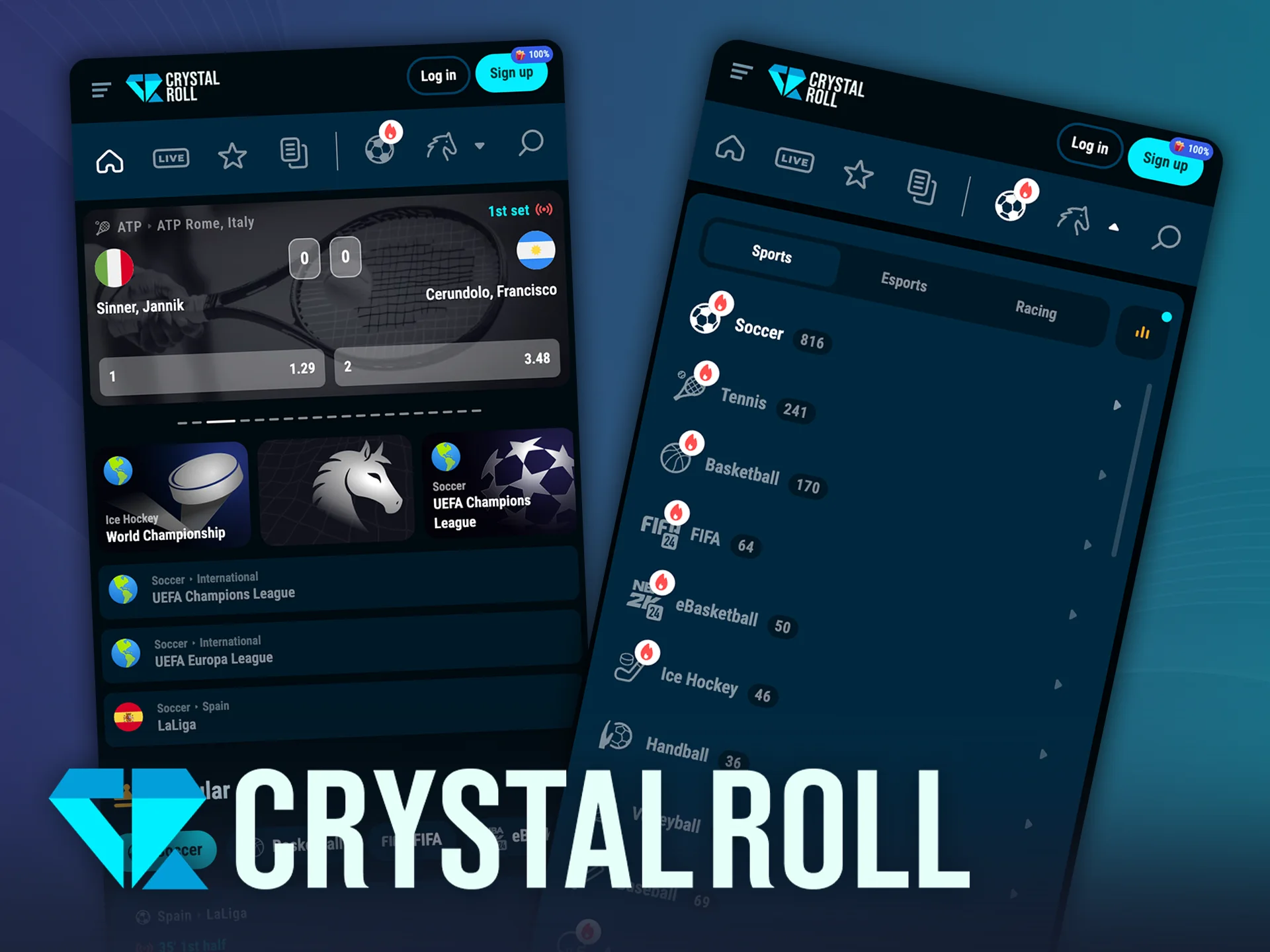 Wed op sport via de mobiele app van CrystalRoll.